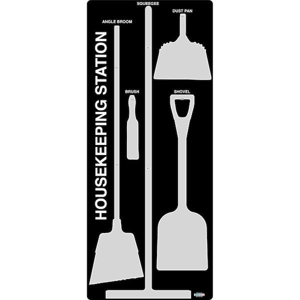 5S Housekeeping Shadow Board Broom Station Version 5 - Black Board / Gray Shadows No Broom